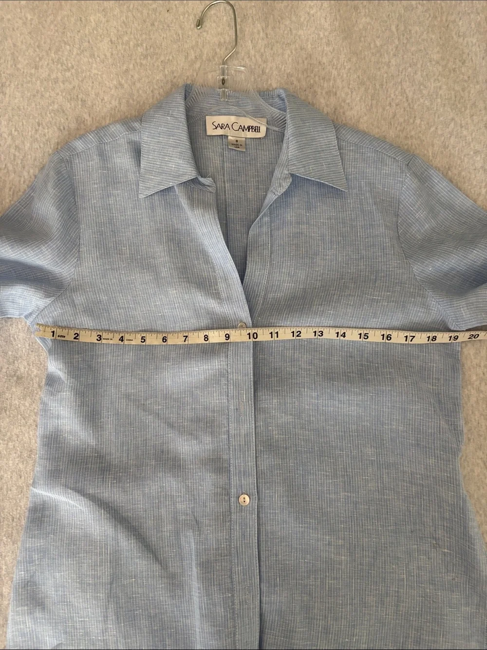 Sara Campbell Light Blue Casual Linen Button-Down Shirt